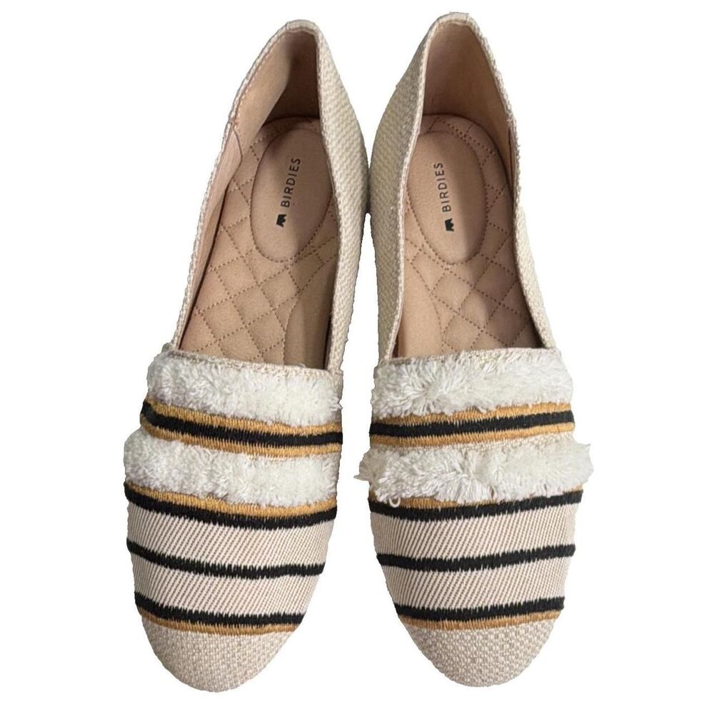 Birdies Starling Raffia Stripe Loafers Flats Slip On Women Size 8.5 Luxe Preppy